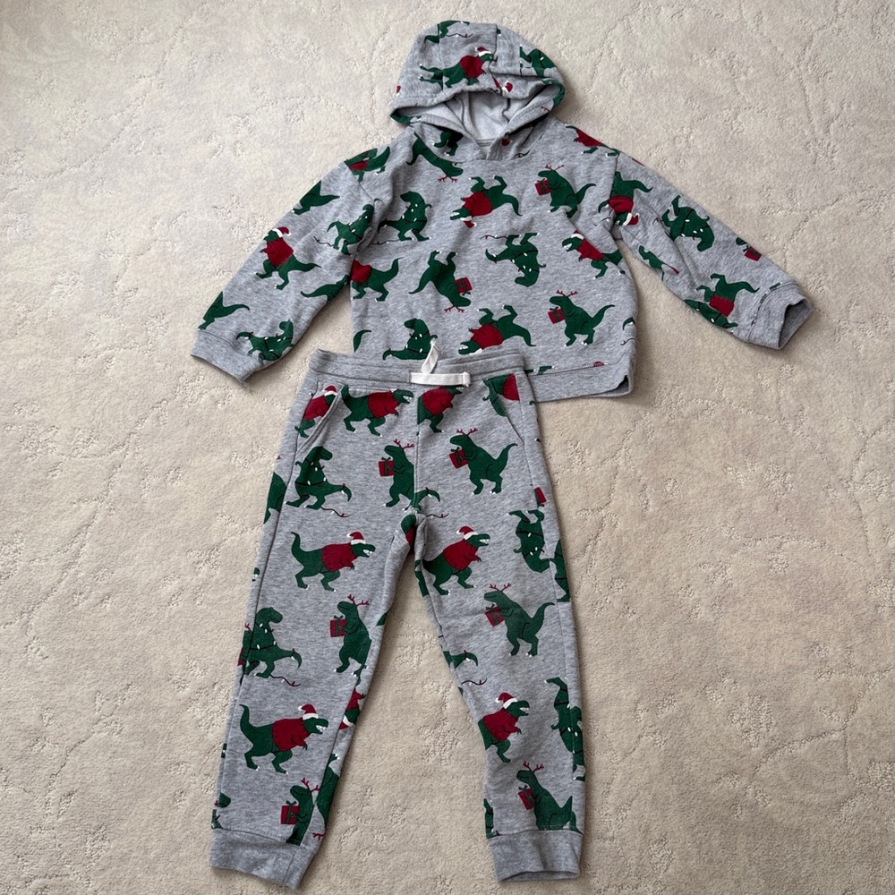 5T Dinosaur Print Hoodie and Drawstring Pants Set, Pre-Washed, Never Used